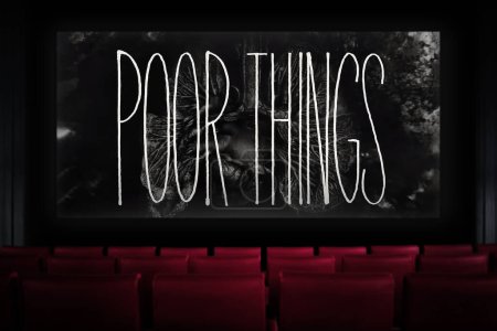 Photo for Poor Things movie in the cinema. Watching a movie in the cinema. Astana, Kazakhstan - September 8, 2023. - Royalty Free Image