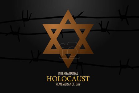 Illustration for International Holocaust Remembrance Day. Star of David with barbed wire on a black background. Holocaust Remembrance Day Poster, January 27. EPS10 Vector. - Royalty Free Image