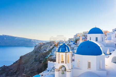 View of Oia town in Santorini island in Greece. Cyclades. Copyspace