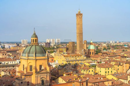 panoramic view of rooftops and buildings in Bologna, Italy. Emilia Romagna