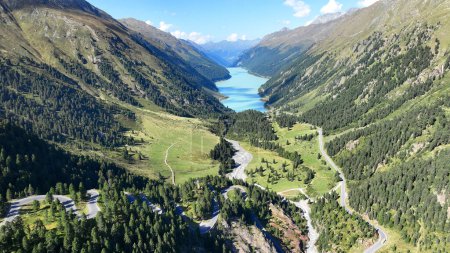 Photo for Drone photo of Kaunertal glacier road with the view of Gepatschspeicher lake in Austria - Royalty Free Image