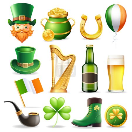 Illustration for St Patrick's day elements icons set illustration - Royalty Free Image