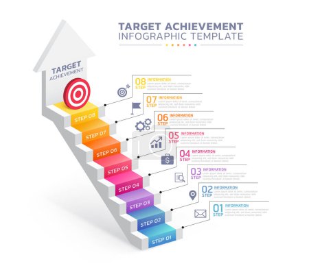 Illustration for Target achievement staircase infographic steps template background - Royalty Free Image