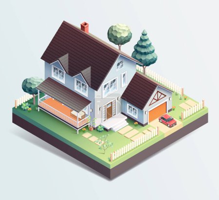 Téléchargez les illustrations : Maison de famille bâtiment illustration isométrique - en licence libre de droit