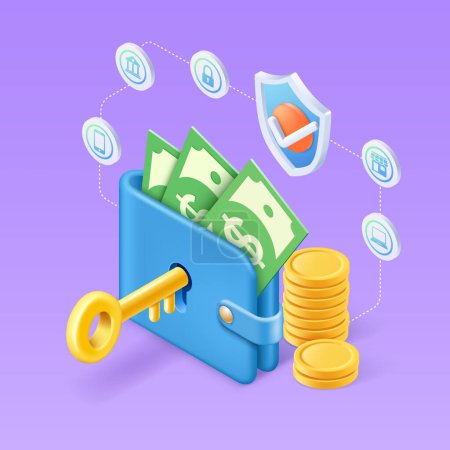 Illustration for Business money secure and safe payment online isometric - Royalty Free Image