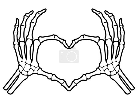 Téléchargez les illustrations : Skeleton bone hand heart shape sign illustrations - en licence libre de droit