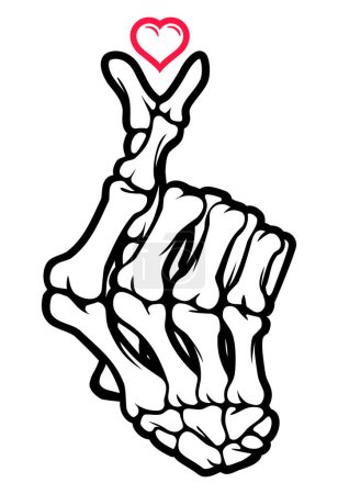 Illustration for Skeleton finger bones heart hand sign illustrations - Royalty Free Image