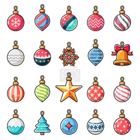 Téléchargez les illustrations : Décorations de boule de Noël collection design plat - en licence libre de droit