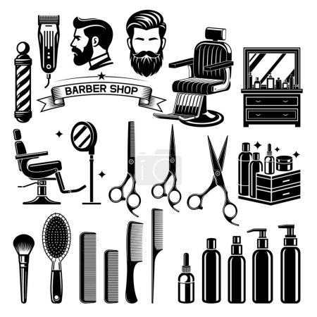 Illustration for Vintage barber shop symbol icon elements - Royalty Free Image