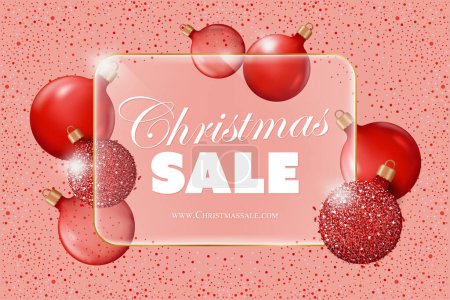 Illustration for Christmas Sale banner with decorative glass balls. Vector illustration in a realistic style - Royalty Free Image