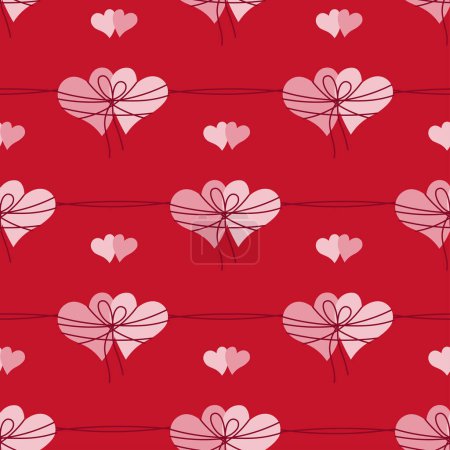 Illustration for Seamless pattern with hearts tied with threads. Vector illustration in doodle style - Royalty Free Image