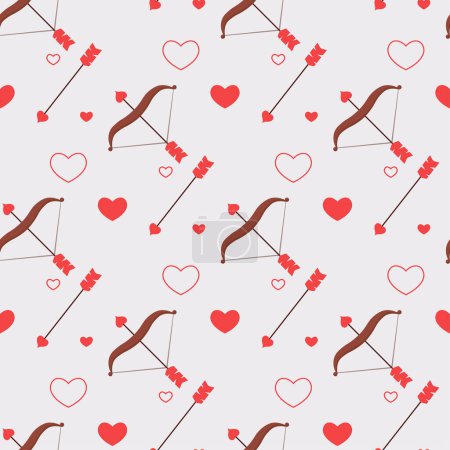 Illustration for Romantic seamless pattern with Bow and arrow and hearts. Valentines Day symbol. Vector illustration in a flat style - Royalty Free Image