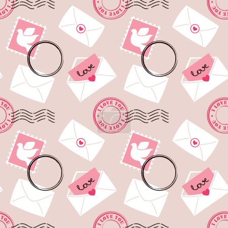 Ilustración de Valentines seamless pattern with love envelopes. Vector illustration in doodle flat style - Imagen libre de derechos