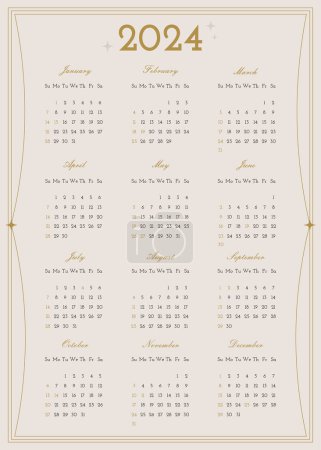Téléchargez les illustrations : Minimalist style Calendar 2024 United States grid - en licence libre de droit
