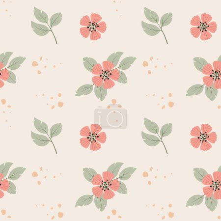 Téléchargez les illustrations : Pastel Floral Seamless Pattern with Blossom Spring Flowers. Vector illustration in trendy hand-drawn flat style - en licence libre de droit