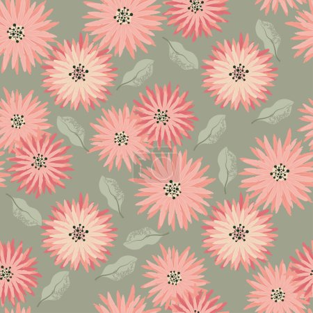 Illustration for Pastel Floral Seamless Pattern with daisy Spring Flowers. Vector illustration in hand-drawn style - Royalty Free Image