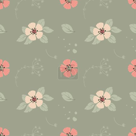 Ilustración de Pastel Olive Floral Seamless Pattern with Blossom Spring Flowers. Vector illustration in hand-drawn style - Imagen libre de derechos