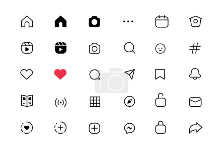 Illustration for Set of popular social media icons. Set of modern, simple signs for website design, mobile app, or UI design. Vector Illustration, - Royalty Free Image