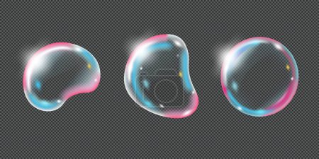 Ilustración de Burbujas de jabón realistas aisladas sobre fondo transparente. Ilustración vectorial - Imagen libre de derechos