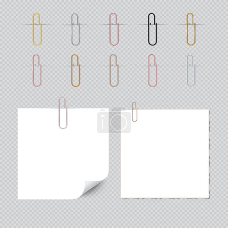 Illustration for Golden, silver, bronze, and other paper clips. Set of fasteners document sheets clip, metal school stationery, office accessories, and paperclips. Realistic vector - Royalty Free Image