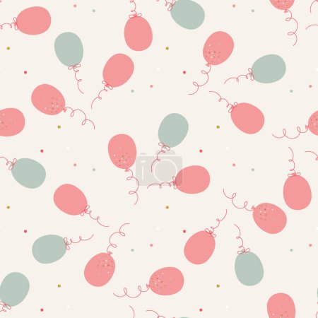 Illustration for Happy Birthday Seamless Pattern with balloons. Vector illustration in a simple hand-drawn style - Royalty Free Image