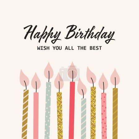 Ilustración de Feliz cumpleaños tarjeta de felicitación con velas. Ilustración vectorial en estilo simple - Imagen libre de derechos