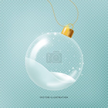 Téléchargez les illustrations : Boule de Noël transparente avec neige à l'intérieur. Illustration vectorielle dans un style 3D réaliste - en licence libre de droit