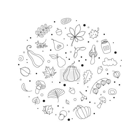 Ilustración de Esquema de otoño establecido. Otoño Temporada Vector Ilustración en estilo Doodle - Imagen libre de derechos