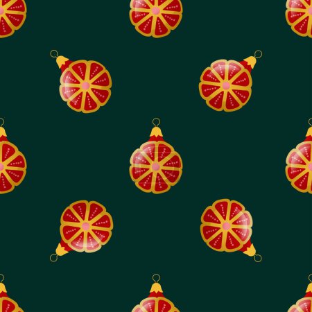 Illustration for Christmas seamless pattern with Vintage Christmas glass toys. old-style Vector illustration - Royalty Free Image
