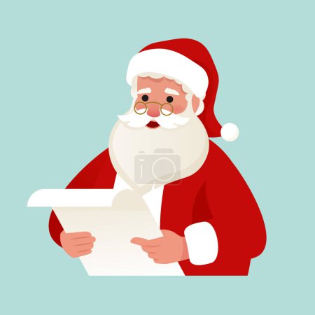 Illustration for Cute Santa Claus reading childrens letters. Vector illustration in cartoon style - Royalty Free Image