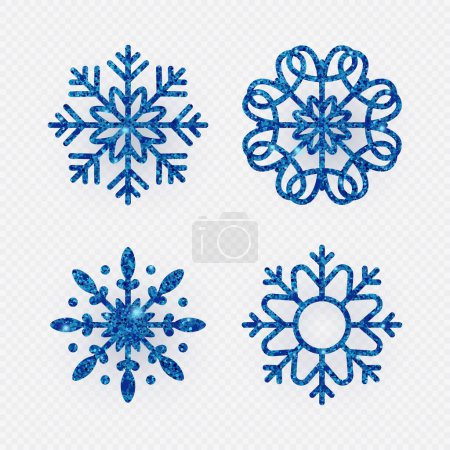 Illustration for Set of Blue glitter snowflakes. Christmas, Winter symbol. Vector isolated illustration - Royalty Free Image