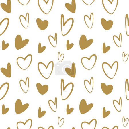 Illustration for Hand-drawn Gold Hearts. Simple Seamless pattern, Vector illustration - Royalty Free Image