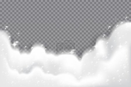 Illustration for Bath foam realistic vector illustration on a transparent background. Shampoo bubbles texture Border design. 3d vector illustration - Royalty Free Image