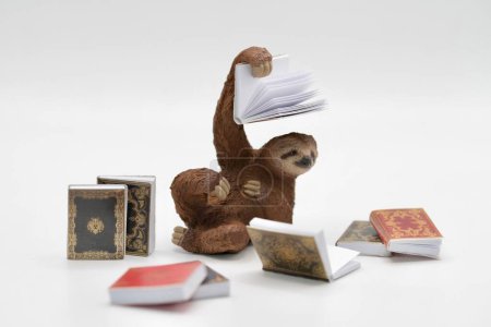 Photo for Miniature figurine of a sloth with books - Royalty Free Image