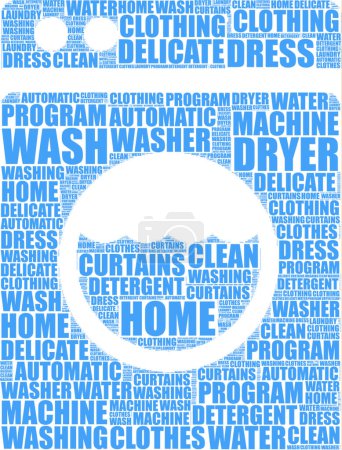 etiqueta símbolo de la lavadora nube ilustración en azul sobre fondo blanco