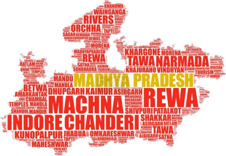 Madhya Pradesh Indische Landkarte Wort Wolke Illustration