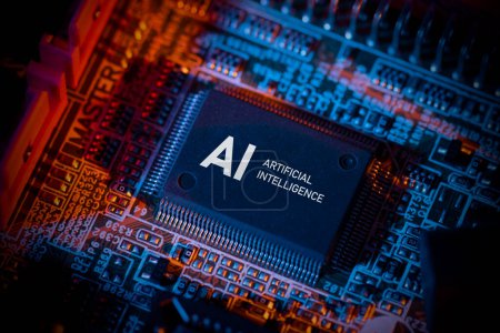 Foto de Concepto de inteligencia artificial con chip de computadora. Primer plano del microprocesador AI. - Imagen libre de derechos