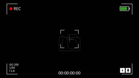 Camera recording screen overlay. Timecode and recording indicator viewfinder