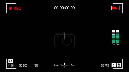 Camera recording screen overlay. Timecode and recording indicator viewfinder