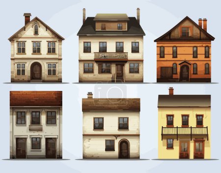 Foto de Conjunto de casas diferentes. Ilustración vectorial en estilo plano. Aislado sobre fondo blanco - Imagen libre de derechos