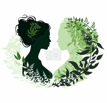 Foto de Hermosa silueta de mujer con hojas de helecho. Ilustración vectorial para su diseño - Imagen libre de derechos