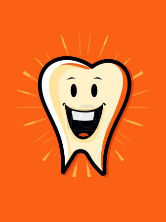 Foto de Diente de dibujos animados feliz personaje sobre fondo naranja. Ilustración del vector de cuidado dental - Imagen libre de derechos