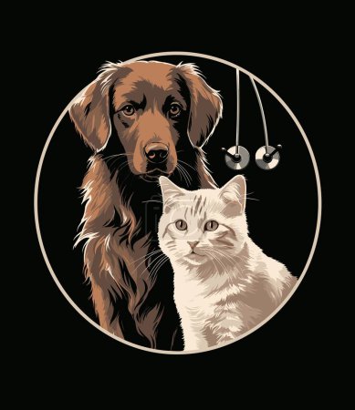Foto de Ilustración vectorial de un perro, gato y perro en un círculo - Imagen libre de derechos