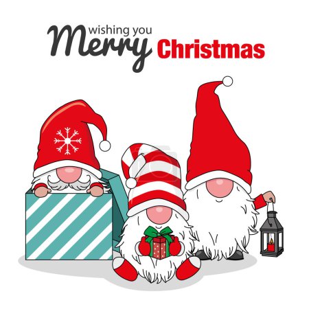 Photo for Christmas card. Three cute gnomes. isolated vector - Royalty Free Image