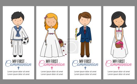 Illustration for Set of four communion cards for a girl and a boy - Royalty Free Image