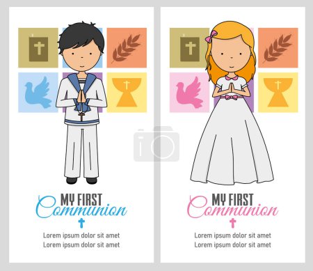 Illustration for Set of two communion cards for a girl and a boy - Royalty Free Image