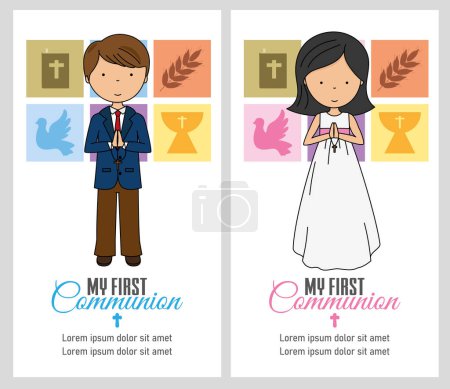Illustration for Set of two communion cards for a girl and a boy - Royalty Free Image