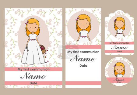 Photo for First communion card, bookmark, label and sticker set for girl - Royalty Free Image