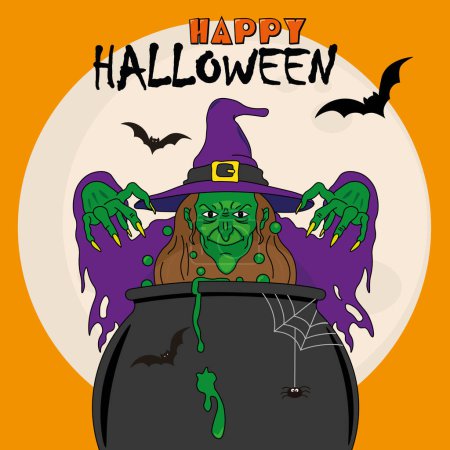 Photo for Happy halloween background. Witch with magic potion. - Royalty Free Image