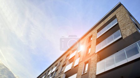 Foto de Apartments in residential complex. Housing structure at modern house.  Architecture for property investment. and architecture details. Urban abstract - windows of apartment building. - Imagen libre de derechos